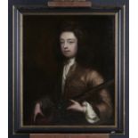 ENGLISH SCHOOL, MID 18TH CENTURY - PORTRAIT OF A SPORTSMAN HOLDING A GUN, BUST LENGTH, OIL ON