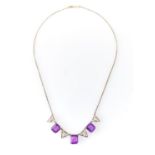 AN AMETHYST AND BAGUETTE WHITE STONE NECKLET, C1930, IN GOLD, 39.5CM L, UNMARKED, 10G Condition