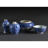 A CHINESE PRUNUS-ON-CRACKED-ICE BLUE AND WHITE VASE AND A CHINESE BLUE AND WHITE BOWL AND TWO