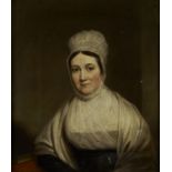 ENGLISH SCHOOL, 19TH CENTURY - PORTRAIT OF A WOMAN, IN PLAIN QUAKER DRESS, BUST LENGTH, A BOOK ON