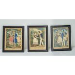 A SET OF THREE ENGLISH TINSEL AND DECOUPAGE PRINTS - COURTSHIP, TRUE LOVE AND MATRIMONY BY J