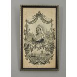ROYAL DIAMOND JUBILEE, 1897. A ST. ETIENNE COMMEMORATIVE BLACK AND WHITE WOVEN SILK PICTURE (