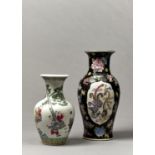 A CHINESE BLACK GROUND FAMILLE ROSE VASE AND ANOTHER, MODERN, 26 AND 36CM H, QIANLONG OR TONGZHI