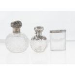 TWO EDWARD VII SILVER MOUNTED CUT OR ETCHED GLOBULAR GLASS SCENT BOTTLES, 10 AND 13CM H, BOTH