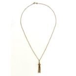 A GOLD NECKLET, 51.5 CM L, MARKED 9K, 7.7G INC GOLD PLATED TASSEL LIGHT WEAR