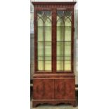 A REPRODUCTION MAHOGANY DISPLAY CABINET IN GEORGE III STYLE, C1970'S, WITH FLARED CORNICE ABOVE A