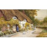 ARTHUR CLAUDE STRACHAN (1865-1938) - THATCHED COTTAGES, SIGNED, WATERCOLOUR, 26 X 44.5CM