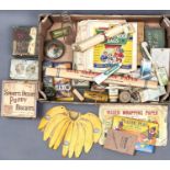 VINTAGE ADVERTISING. A QUANTITY OF SHOWCARDS, PRINTED PAPER BAGS, TINS, BOTTLES AND CARDBOARD BOXES,