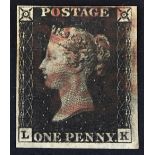 GREAT BRITAIN 1840 1d black plate 1b LK, Clear to wide margins. Lightly cancelled in red. Fine.