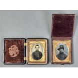 19TH C PHOTOGRAPHY. TWO AMERICAN NINTH PLATE AMBROTYPES, C1860 OF CIVIL WAR SOLDIERS, IN UNIFORM, IN