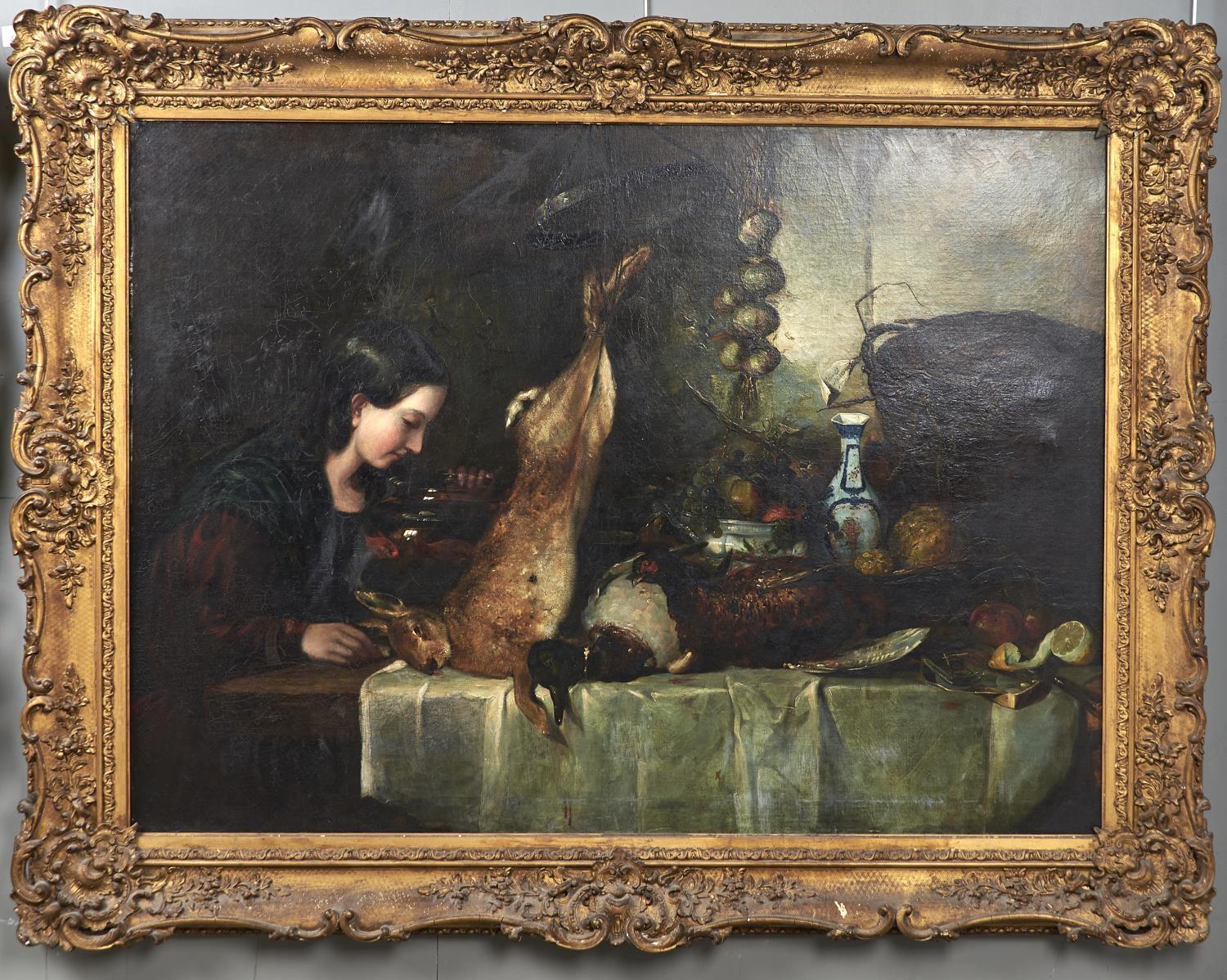 CHARLES HEATH (1785-1848) - WOMAN SEATED AT A TABLE WITH DEAD GAME, A STRING OF ONIONS, FRUIT AND - Image 2 of 2