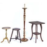 A VICTORIAN OAK STOOL IN JACOBEAN STYLE, C1880, THE CIRCULAR TOP CARVED TO THE CENTRE WITH A