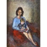 CHARLES JAMES MCCALL (1907-1989) -MOTHER AND CHILD, SIGNED AND DATED '88, OIL ON BOARD, 28 X 20.