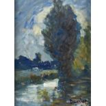 RONALD OSSORY DUNLOP, ARA, RBA (1894-1973) - BY THE ARUN, SIGNED, OIL ON BOARD, 22 X 16CM Good