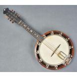 STRINGED INSTRUMENT. BANJOLIN, EARLY 20TH C, ROSEWOOD WITH EBONY FINGERBOARD, INLAID ROSETTE DOT