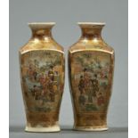 A PAIR OF JAPANESE MINIATURE SATSUMA VASES, MEIJI PERIOD, OF SQUARE SECTION, ENAMELLED TO EACH