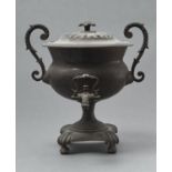 A WILLIAM IV COPPER TEA URN AND COVER, C1830, OF CAMPANA SHAPE WITH FLOWER KNOP AND ACANTHUS CLAD