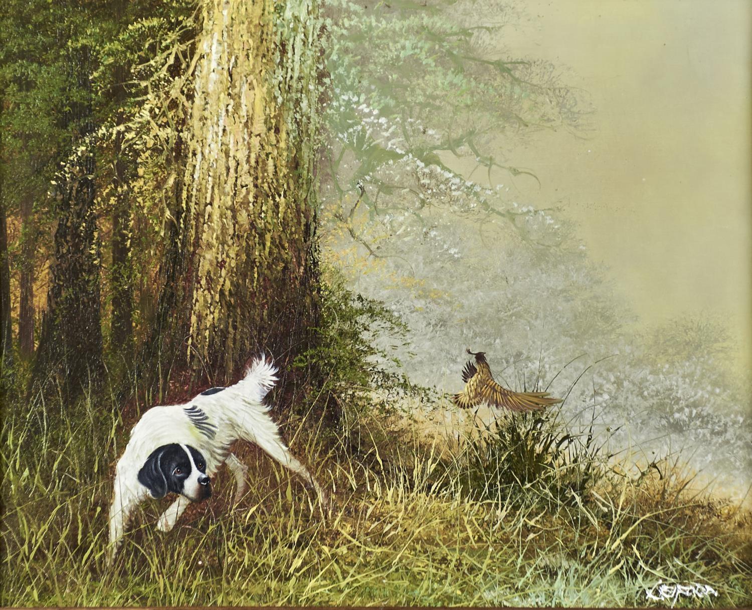 ENGLISH SCHOOL, 20TH-21ST CENTURY - GUN DOG AND GAME, INDISTINCTLY SIGNED, OIL ON CANVAS, 40 X