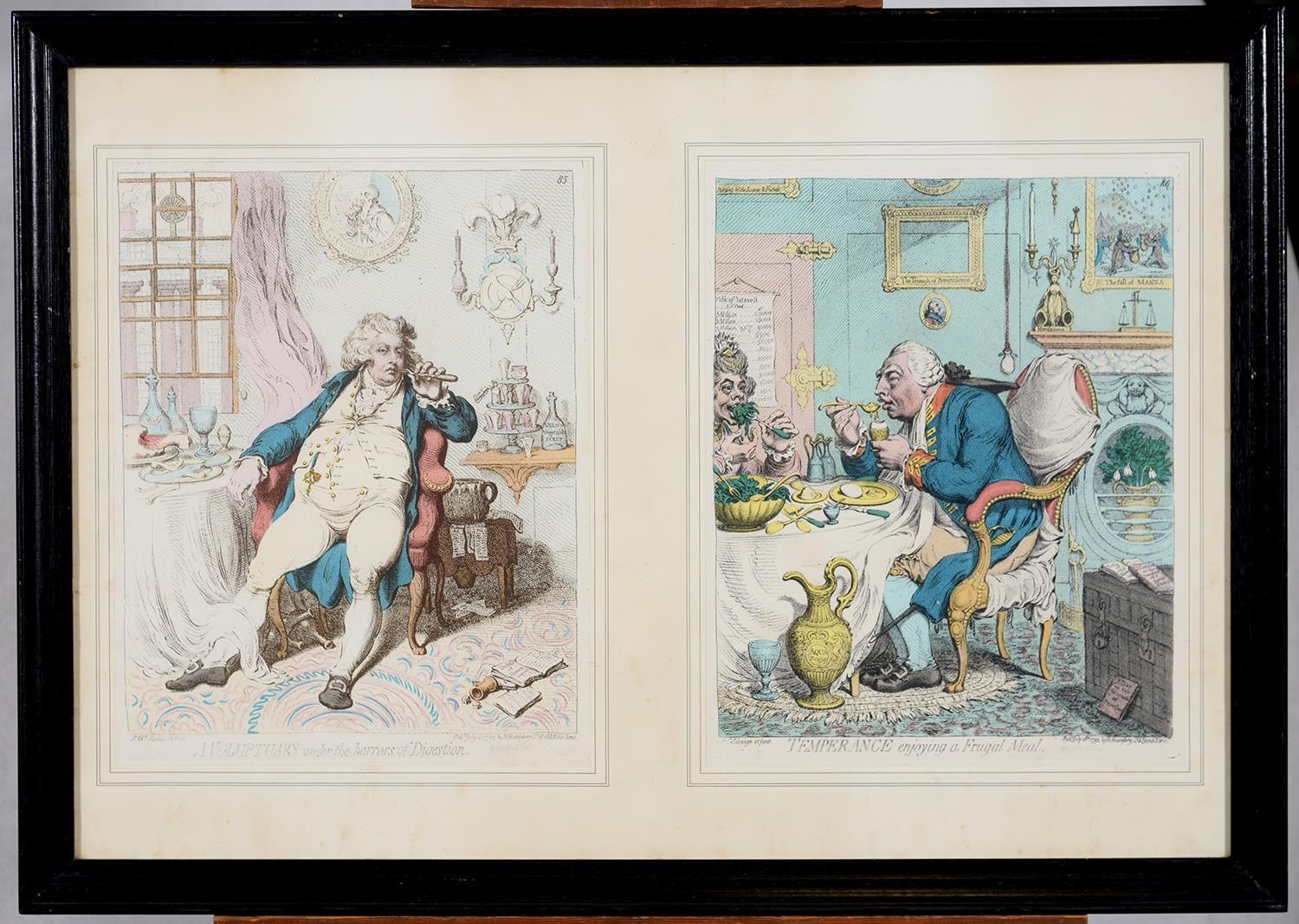 TWO REPRODUCTION CARICATURES AFTER JAMES GILRAY, TOGETHER FRAMED AND ANOTHER LARGER SIMILAR - Image 2 of 4