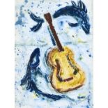 IAN E DUNLOP, 20TH / 21ST C - MACKEREL AND GUITAR, SIGNED, SIGNED AGAIN, DATED 2001 AND INSCRIBED ON