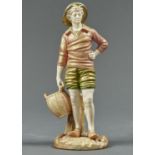 A ROYAL WORCESTER FIGURE OF A FRENCH FISHERBOY, 1905, MODELLED BY JAMES HADLEY AND DECORATED IN