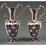 TWO STAFFORDSHIRE EARTHENWARE JAPAN PATTERN VASES, C1900, IN DERBY STYLE, 40CM H AND C Good