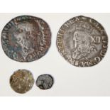 CHARLES I HAMMERED SILVER SHILLING, ; OTHER (1) ROMAN TIBERIUS, AE AS, VG/MED, BARBAROUS MINIM, LATE