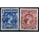 FALKLAND ISLANDS 1898 2/6d deep blue and 5/- red. Fine mint. SG 41` & 42 £525