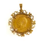 GOLD COIN. SOVEREIGN 1911, MOUNTED IN 9CT GOLD PENDANT, 12.2G