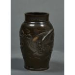 AN CHINESE BRONZE VASE, 19TH C, CAST WITH EAGLES AND A SERPENT, GOLDEN BROWN PATINA RUBBED IN