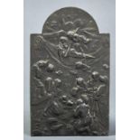 A CONTINENTAL PEWTER PLAQUETTE OF THE ADORATION OF THE SHEPHERDS, LATE 19TH C, 24 X 14.5CM Good