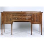 AN EDWARDIAN SHERATON REVIVAL SERPENTINE SIDEBOARD, C1905, THE BACK WITH SHALLOW UPSTAND