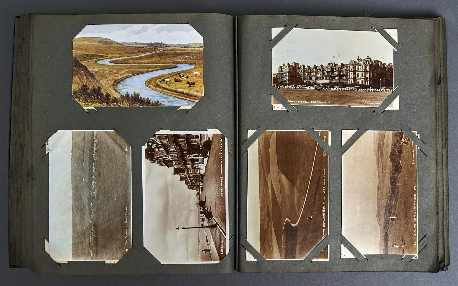 A POSTCARD ALBUM, MAINLY UK AND FRANCE, EARLY 20TH C, TO INCLUDE BOURNEMOUTH, EASTBOURNE, BUXTON,