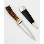 A SGIAN DHU AND SILVER MOUNTED LEATHER SHEATH, 21.5CM OVERALL, BY THOMAS KERR EBBUTT LTD,