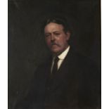 NOEL DENHOLM DAVIS (1876-1950) - PORTRAIT OF A GENTLEMAN BUST LENGTH IN A BROWN SUIT, SIGNED AND
