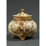 A ROYAL WORCESTER GLOBULAR POT POURRI VASE AND COVER, 1892, THE FLARED GILT NECK PIERCED IN