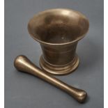 A BRONZE MORTAR, PROBABLY ENGLISH, 19TH C, 16CM H  AND A CONTEMPORARY PESTLE (2) Both in good