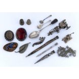 TWO CHINESE SILVER TOYS, TWO SILVER THIMBLES, A RUSSIAN NIELLO TEASPOON AND MISCELLANEOUS OTHER