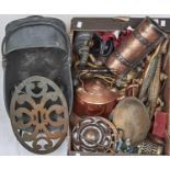 MISCELLANEOUS VICTORIAN AND EARLY 20TH C COPPER, BRASS AND OTHER METALWARE, TO INCLUDE A COAL