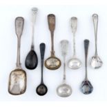 EIGHT GEORGE III AND VICTORIAN SILVER CONDIMENT AND OTHER SPOONS, VARIOUS PATTERNS, 3OZS 15DWTS