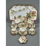 A NORITAKE DRESSING TABLE SET, EARLY 20TH C, DECORATED WITH BEJIN IN A GARDEN, TRAY 33CM L,