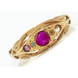 A RUBY AND WHITE STONE SET 18CT GOLD RING, CHESTER 1912, 1.4G, SIZE L Lacking two stones, the others