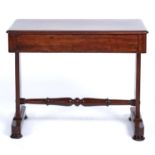 A WILLIAM IV MAHOGANY STRETCHER TABLE, C1835, THE ROUNDED RECTANGULAR TOP WITH MOULDED LIP ABOVE A