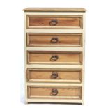 A REPRODUCTION PINE CHEST OF DRAWERS, LATE 20TH C, THE STRIPPED PINE RECTANGULAR TOP ABOVE A CREAM