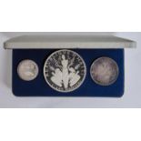 FINE SILVER COINS.  HAITI 1967 PROOF 25, 10 AND 5 GOURDES, CASED