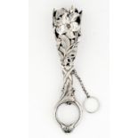 AN ART NOUVEAU SILVER PLATED BRASS POSY HOLDER, C1900, 14CM L Small file mark on one of the three