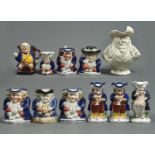 ELEVEN ALLERTONS LUSTRE AND OTHER BRITISH EARTHENWARE TOBY JUGS, LATE 19TH C AND LATER, 21CM H AND