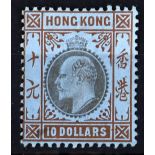 HONG KONG 1904 $10 slate & orange on blued paper, a mint example of this rare adhesive. Tiny mark (