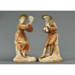 A PAIR OF ROYAL WORCESTER FIGURES OF STREPHON THE BOY PIPER AND HIS FEMALE COMPANION, 1903, MODELLED