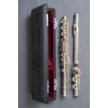 A CHINESE  SILVER PLATED FLUTE,  LARK, NUMBERED M4006, 67.5CM L OVERALL, CASED Wear consistent